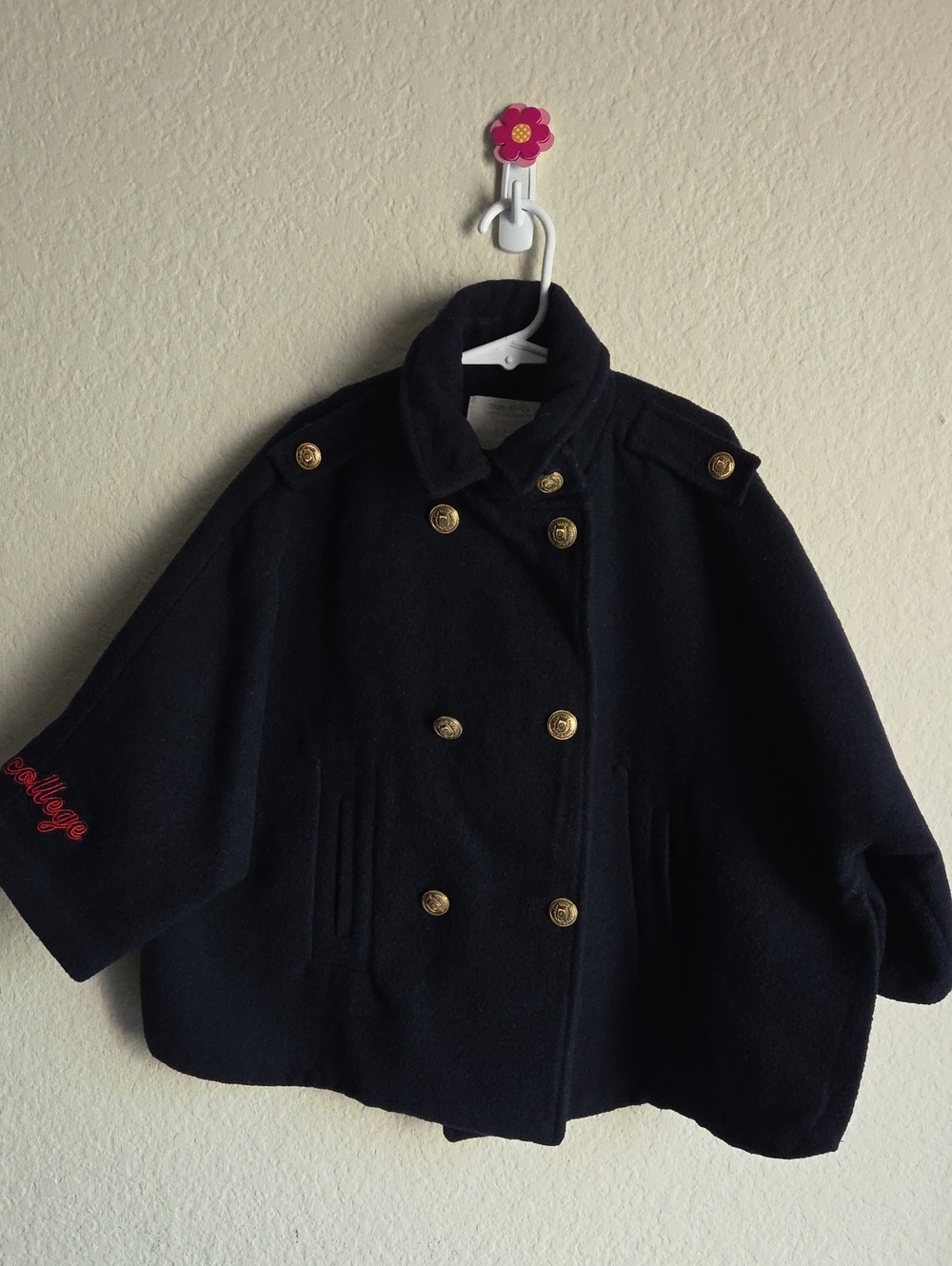 Zara Classic Navy Double-Breasted Kids Cape Coat Gold Buttons